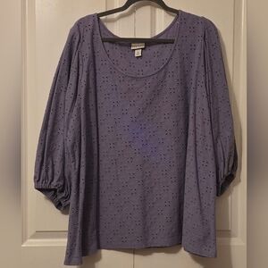 Ava & Viv Eyelet Design Women's Blouse Lavender Size 2X Purple Pullover Top